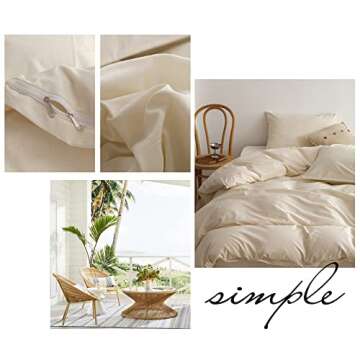 Beige Duvet Cover King Size Bedding Solid Color Modern Bedding Collection for Adults Easy Care Comforter Cover Zipper Closure Washed Cotton Bed Duvet Quilt Cover with 2 Pillowcases