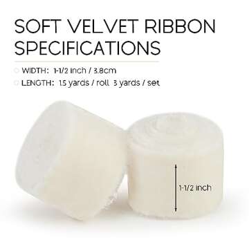 Keypan Ivory Velvet Ribbon for Gift Wrapping - 1 1/2 inch Wide Handmade Fringe Fabric Ribbons for Ch...