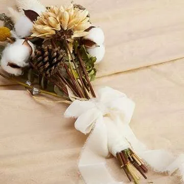 Keypan Ivory Velvet Ribbon for Gift Wrapping - 1 1/2 inch Wide Handmade Fringe Fabric Ribbons for Christmas Decorations, Baby Shower, Flower Bouquet