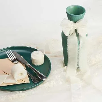 Keypan Ivory Velvet Ribbon for Gift Wrapping - 1 1/2 inch Wide Handmade Fringe Fabric Ribbons for Christmas Decorations, Baby Shower, Flower Bouquet