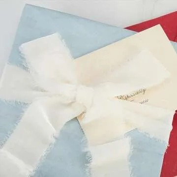 Keypan Ivory Velvet Ribbon for Gift Wrapping - 1 1/2 inch Wide Handmade Fringe Fabric Ribbons for Christmas Decorations, Baby Shower, Flower Bouquet