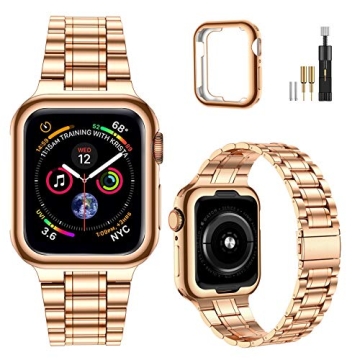 MioHHR Solid Stainless Steel Band for Apple Watch 44mm 42mm - Metal Strap with TPU Case