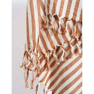 Brown and White Cotton Linen Turkish Towel Quickly Dry Striped French Towel, Outdoor Blanket, Linen & Cotton Light Loincloth, Backyard Table Throw, Beach Towel