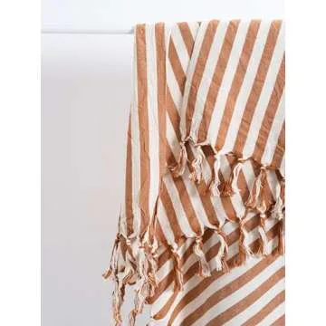 Brown and White Cotton Linen Turkish Towel Quickly Dry Striped French Towel, Outdoor Blanket, Linen & Cotton Light Loincloth, Backyard Table Throw, Beach Towel