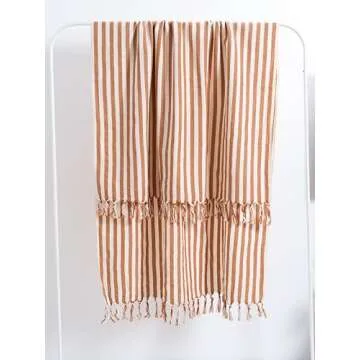 Brown and White Cotton Linen Turkish Towel Quickly Dry Striped French Towel, Outdoor Blanket, Linen & Cotton Light Loincloth, Backyard Table Throw, Beach Towel