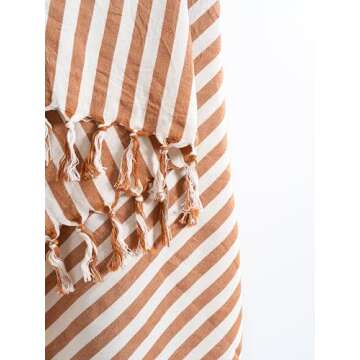 Brown and White Cotton Linen Turkish Towel Quickly Dry Striped French Towel, Outdoor Blanket, Linen & Cotton Light Loincloth, Backyard Table Throw, Beach Towel