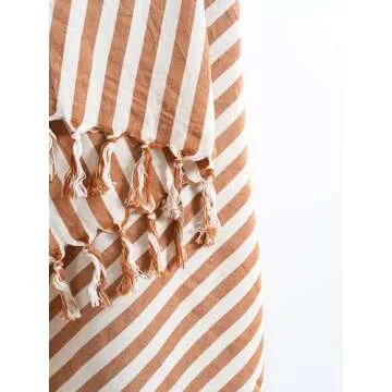 Brown and White Cotton Linen Turkish Towel Quickly Dry Striped French Towel, Outdoor Blanket, Linen & Cotton Light Loincloth, Backyard Table Throw, Beach Towel