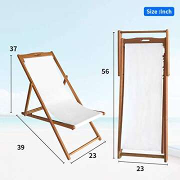 Dkeli Beach Sling Chairs Set of 2 Outdoor Folding Portable Beach Chairs with Solid Wooden Frame and ...