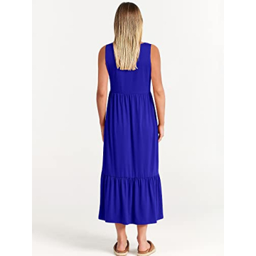 ANRABESS Women Summer Casual Sleeveless Crewneck Sundress Aline Flowy Tiered Maxi Long Beach Dress Vacation Outfits Small Blue