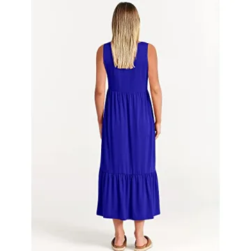 ANRABESS Women Summer Casual Sleeveless Crewneck Sundress Aline Flowy Tiered Maxi Long Beach Dress Vacation Outfits Small Blue