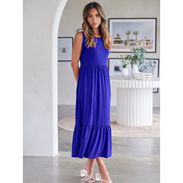 ANRABESS Women Summer Casual Sleeveless Crewneck Sundress Aline Flowy Tiered Maxi Long Beach Dress Vacation Outfits Small Blue