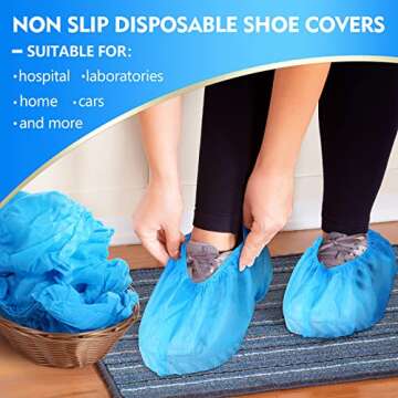 Zhanmai 300 Pack Disposable Boot Shoe Covers Non Slip Disposable Large Foot Booties for Shoe Covers for Indoors Contractors Floor and Carpet Protectors, One Size Fits Most(Blue)