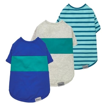 Fitwarm 3 Pack Color Block Striped Dog Shirt for Summer, Royal Blue, Gray, Teal - XL