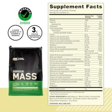 Optimum Nutrition Serious Mass Weight Gainer Protein Powder, Vitamin C and Zinc for Immune Support, Vanilla, 12 Pound (Packaging May Vary)