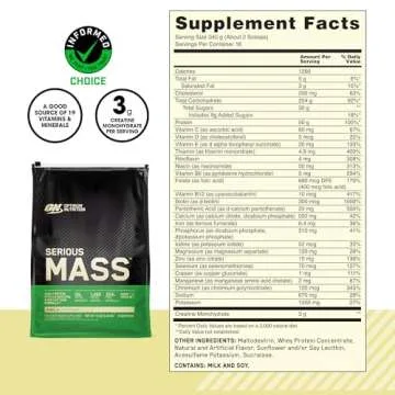 Optimum Nutrition Serious Mass Weight Gainer Protein Powder, Vitamin C and Zinc for Immune Support, Vanilla, 12 Pound (Packaging May Vary)