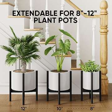 2 Pack Mid Century Modern Plant Stands, Adjustable Width 8 to 12 inches, Indoor Bamboo Plant Stand with 2 Tier Use Method (Pot & Plant Not Included) (Black)
