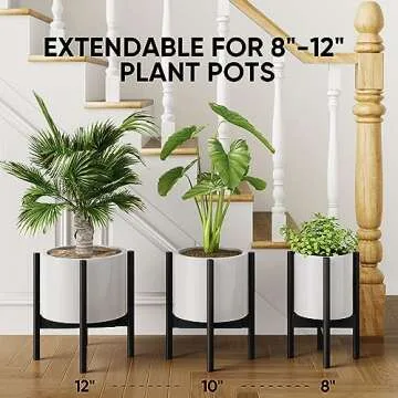 2 Pack Mid Century Modern Plant Stands, Adjustable Width 8 to 12 inches, Indoor Bamboo Plant Stand with 2 Tier Use Method (Pot & Plant Not Included) (Black)