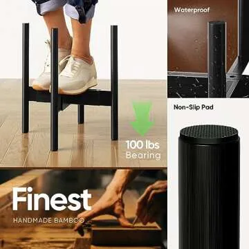 2 Pack Mid Century Modern Plant Stands, Adjustable Width 8 to 12 inches, Indoor Bamboo Plant Stand with 2 Tier Use Method (Pot & Plant Not Included) (Black)