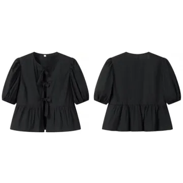 Chic Tie Front Tops Women Y2k Leopard Print Peplum Style