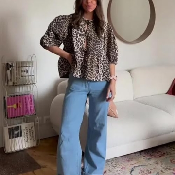 Chic Tie Front Tops Women Y2k Leopard Print Peplum Style