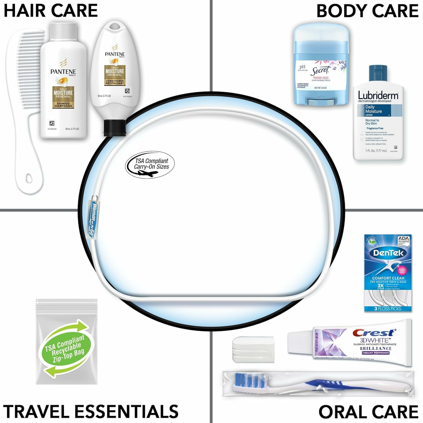 Women’s TSA Compliant Deluxe Travel Kit - 10 Pieces