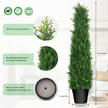 Horjamy 3 Foot Artificial Cedar Topiary Trees in Plastic Pot for Indoor and Outdoor Porch Décor Uv ...