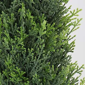 Horjamy 3 Foot Artificial Cedar Topiary Trees in Plastic Pot for Indoor and Outdoor Porch Décor Uv Rated Potted Plants for Home Decorations (2 Pack)