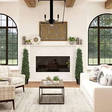 Horjamy 3 Foot Artificial Cedar Topiary Trees in Plastic Pot for Indoor and Outdoor Porch Décor Uv Rated Potted Plants for Home Decorations (2 Pack)