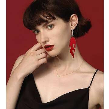 Unique Gothic Lightweight Acrylic Round Fire Dangle Drop Earrings Funny Creative Vintage Punk Circle...