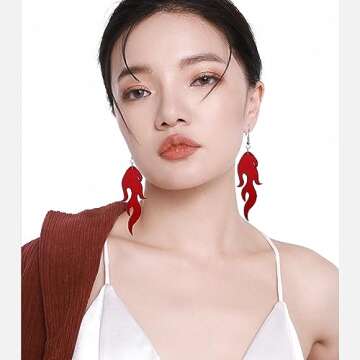 Unique Gothic Lightweight Acrylic Round Fire Dangle Drop Earrings Funny Creative Vintage Punk Circle Fire Flame Element for Women Girls Statement Geometric Cosplay Prom Halloween Jewelry Gifts, Resin,