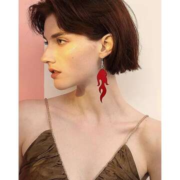 Unique Gothic Lightweight Acrylic Round Fire Dangle Drop Earrings Funny Creative Vintage Punk Circle Fire Flame Element for Women Girls Statement Geometric Cosplay Prom Halloween Jewelry Gifts, Resin,