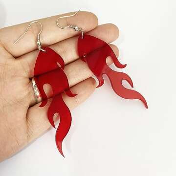 Unique Gothic Lightweight Acrylic Round Fire Dangle Drop Earrings Funny Creative Vintage Punk Circle Fire Flame Element for Women Girls Statement Geometric Cosplay Prom Halloween Jewelry Gifts, Resin,