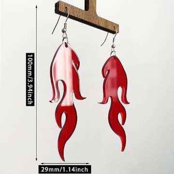 Unique Gothic Lightweight Acrylic Round Fire Dangle Drop Earrings Funny Creative Vintage Punk Circle Fire Flame Element for Women Girls Statement Geometric Cosplay Prom Halloween Jewelry Gifts, Resin,