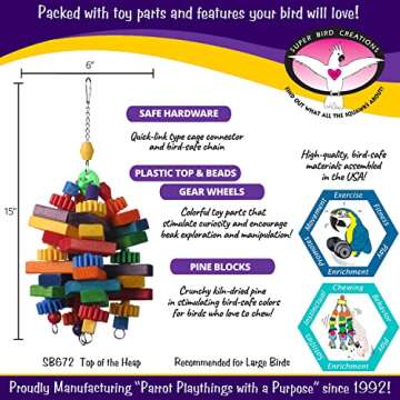 Super Bird Creations SB672 Top of The Heap Bird Toy, Ideal for Parrots - Large Bird Size, 15" x 6" x 6"