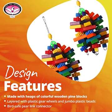 Super Bird Creations SB672 Top of The Heap Bird Toy, Ideal for Parrots - Large Bird Size, 15" x 6" x 6"