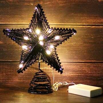 CVHOMEDECO. Tree Top Star with Warm White LED Lights and Timer for Christmas Ornaments and Holiday S...