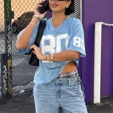 Hesaco Womens Graphic Tees - Oversized Jersey Summer Top Jersey Top Coquette Clothes Y2k Streetwear ...