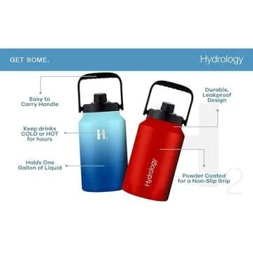 H2 HYDROLOGY 128 oz Growler Water Bottle - Insulated & Leak-Proof