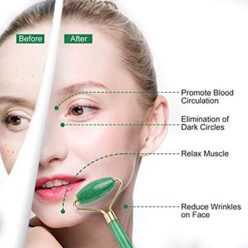 Deciniee Jade Roller for Face, Provide Relaxion for Women, Anti Aging Gua Sha Scraping Tools, 100% Real Natural Nephrite Jade, Doing Face & Body Masage at Home