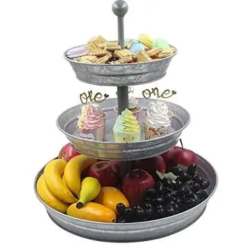 Vintage Galvanized 3 Tier Serving Tray for Stylish Hosting