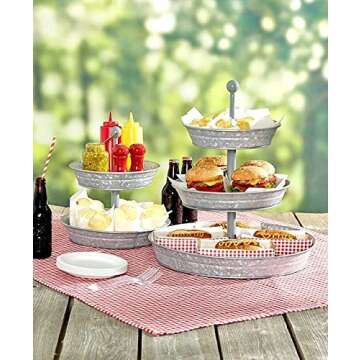 Vintage Galvanized 3 Tier Serving Tray for Stylish Hosting
