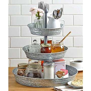 Vintage Galvanized 3 Tier Serving Tray for Stylish Hosting