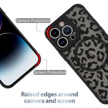 AIGOMARA Case for iPhone 14 Pro [Compatible with MagSafe] Black Leopard Pattern Design Case for Wome...