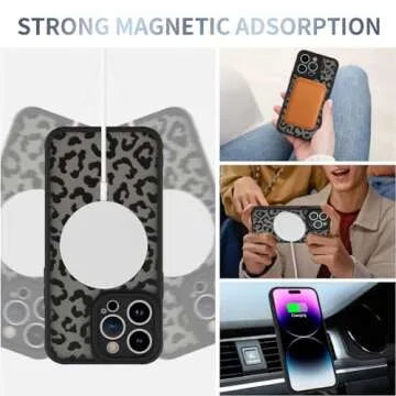 AIGOMARA Case for iPhone 14 Pro [Compatible with MagSafe] Black Leopard Pattern Design Case for Women Girls Men Soft TPU Bumper Hard PC Back Anti-Fall Shockproof Protective Slim Cover