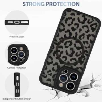 AIGOMARA Case for iPhone 14 Pro [Compatible with MagSafe] Black Leopard Pattern Design Case for Women Girls Men Soft TPU Bumper Hard PC Back Anti-Fall Shockproof Protective Slim Cover