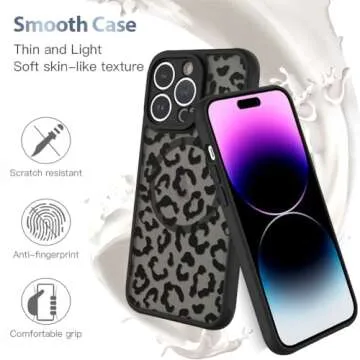 AIGOMARA Case for iPhone 14 Pro [Compatible with MagSafe] Black Leopard Pattern Design Case for Women Girls Men Soft TPU Bumper Hard PC Back Anti-Fall Shockproof Protective Slim Cover