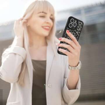 AIGOMARA Case for iPhone 14 Pro [Compatible with MagSafe] Black Leopard Pattern Design Case for Women Girls Men Soft TPU Bumper Hard PC Back Anti-Fall Shockproof Protective Slim Cover