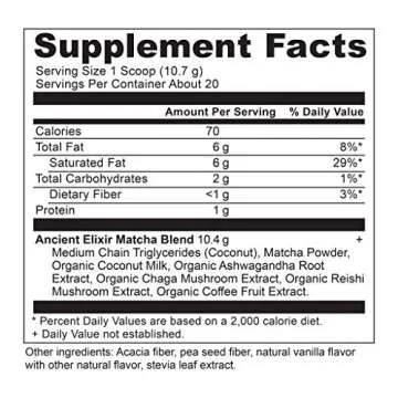 Matcha Green Tea Powder with Ashwagandha by Ancient Nutrition, Ancient Elixirs Superfood Matcha Energy Powder, with MCTs, Promotes Healthy Energy Levels, Paleo and Keto Friendly, 20 Servings