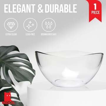 Red Co. Medium 2 Quart Clear Glass Wavy Serving & Mixing Bowl for Salad, Pasta, Desserts, Snacks