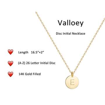 Valloey Rover Initial Necklaces for Women 14K Gold Plated Dainty Layered Necklce Round Coin Disc Pen...